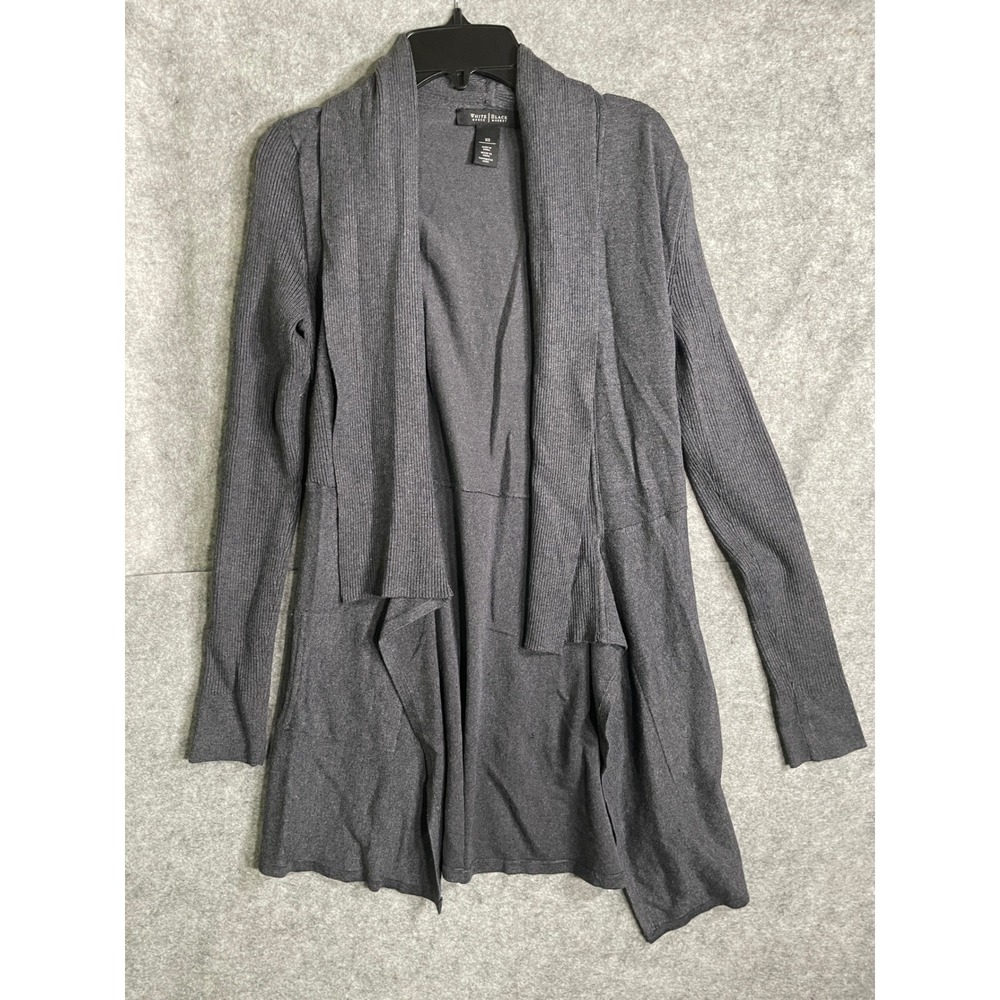 White House Black Market‎ Gray Ribbed Waterfall Open Front Cardigan Sweater XS